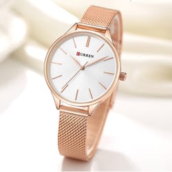luxury women's watch, stainless steel mesh strap, matte dial japanese quartz movement
