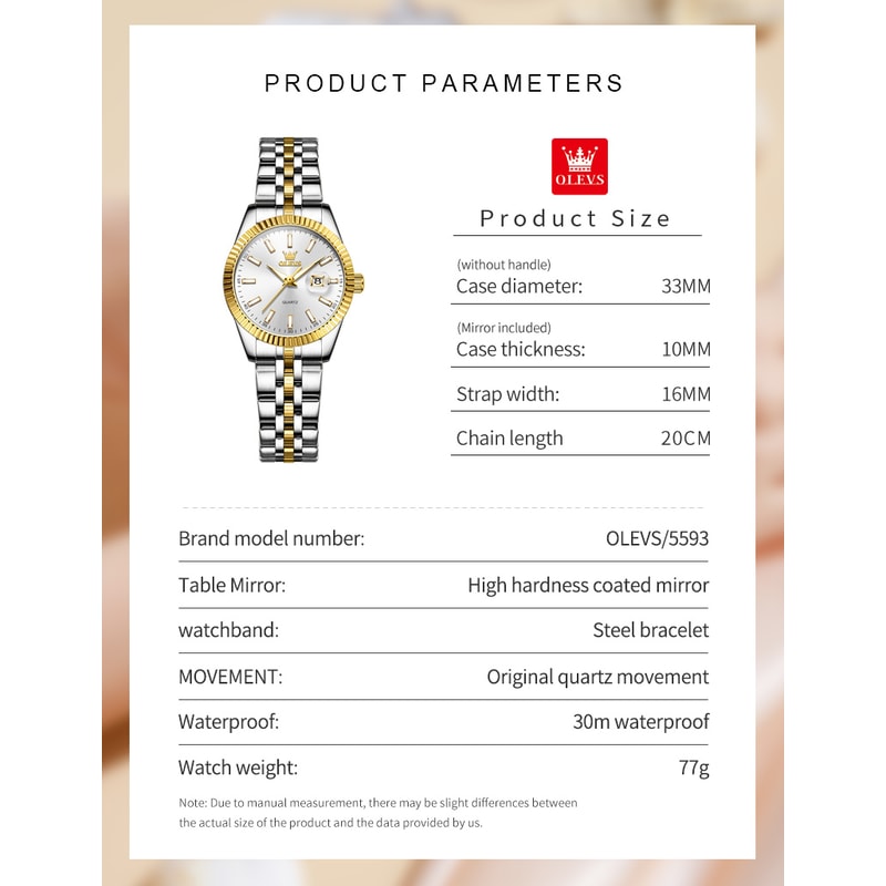 Luxury Women Watch Waterproof Stainless Steel Auto Date Quartz Wristwatch Elegant Ladies Wristwatch 2