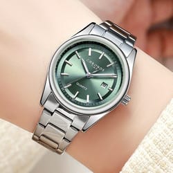 ladies luxury fashion watch, stainless steel band, luminous calendar, business casual gift for women