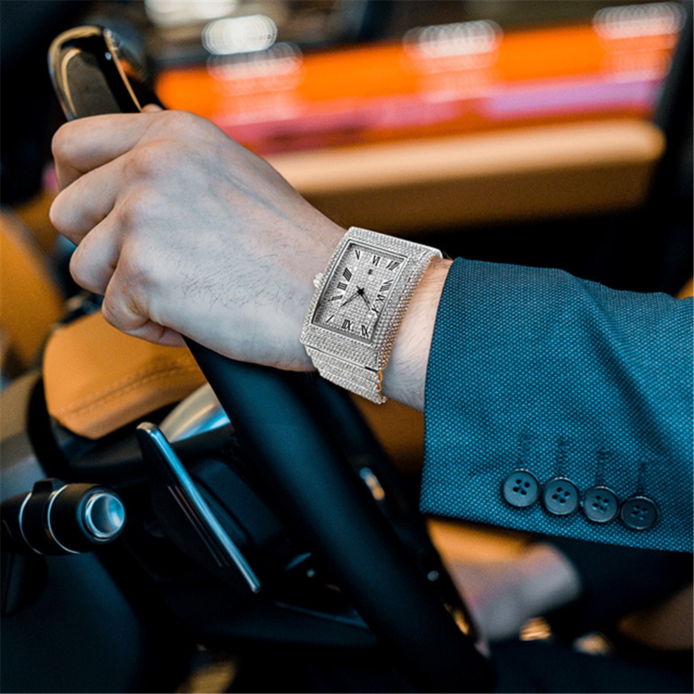 Hip Hop Diamond Golden Rectangular Date Quartz Watch Famous Original Brand Designer Watches For Men 1