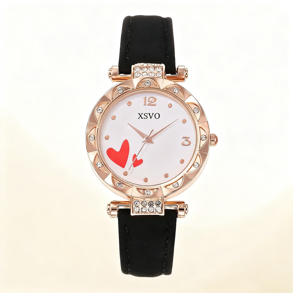 Rose Gold White Watch Set Love Diamond Women Watch Light Luxury Fashion Bracelet Holiday Gift 2