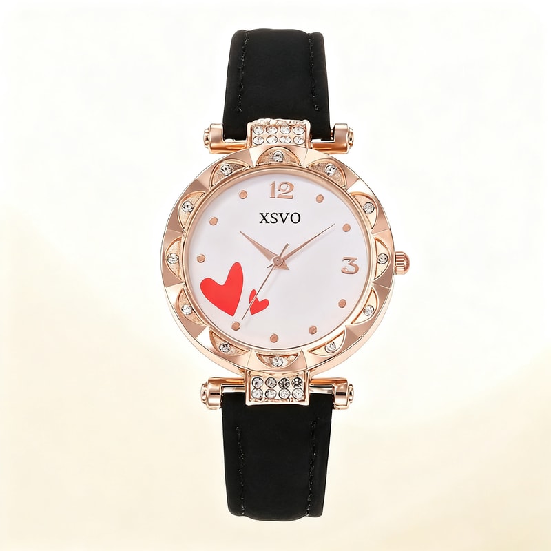 Rose Gold White Watch Set Love Diamond Women Watch Light Luxury Fashion Bracelet Holiday Gift 2