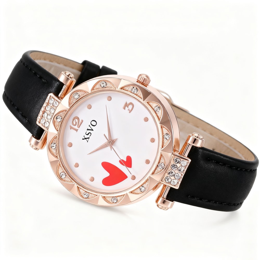 Rose Gold White Watch Set Love Diamond Women Watch Light Luxury Fashion Bracelet Holiday Gift 3