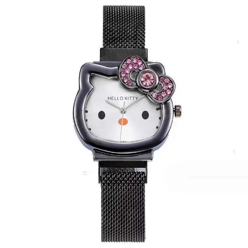 Sanrio Anime Quartz Watch Hello Kitty Bow Diamond Design Cute Cartoon Magnet Watches For Girls Birt 7
