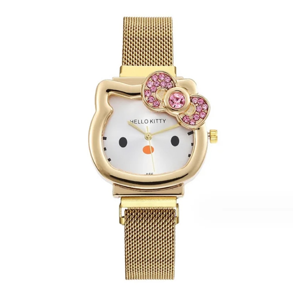 Sanrio Anime Quartz Watch Hello Kitty Bow Diamond Design Cute Cartoon Magnet Watches For Girls Birt 5