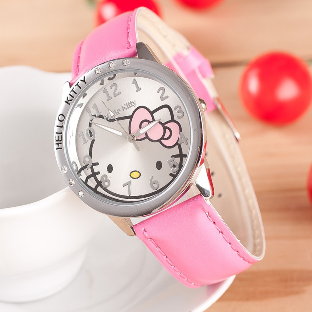 Hello Kitty Bow Digital Quartz Watch Cartoon Belt Watch With Diamond Kawaii Birthday Toy Gift 0