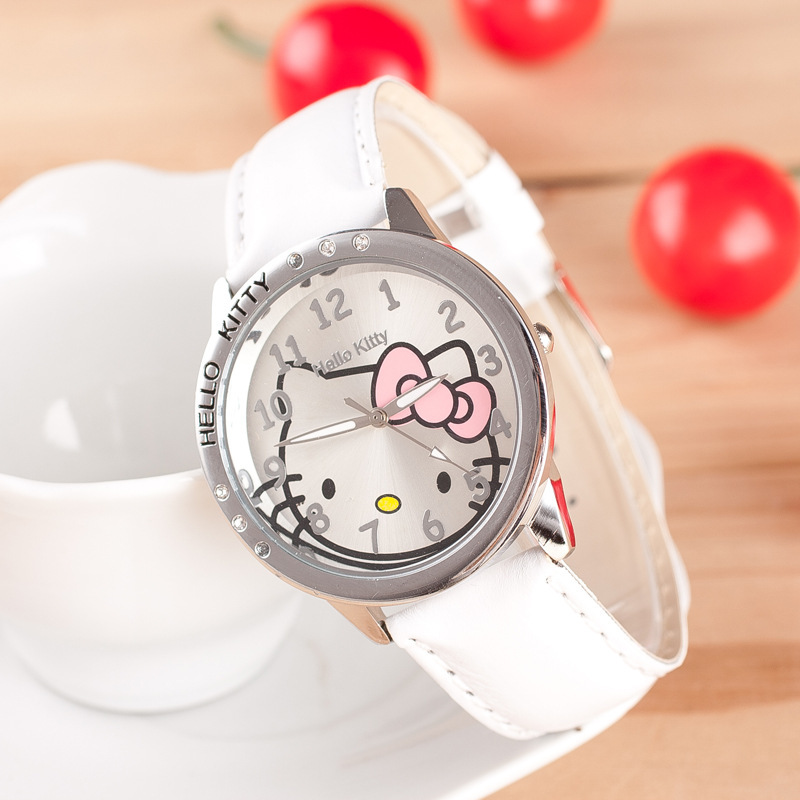 Hello Kitty Bow Digital Quartz Watch Cartoon Belt Watch With Diamond Kawaii Birthday Toy Gift 2