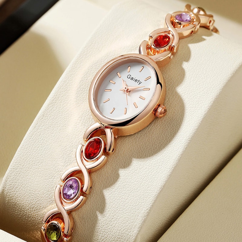Elegant Temperament Rhinestone Quartz Watch For Ladies Retro Oval Dial Fashion Casual Timepiece 4