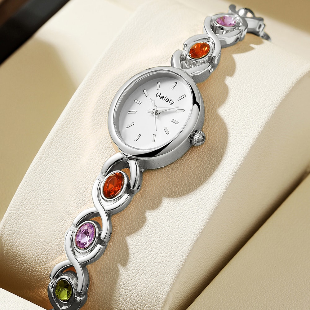 Elegant Temperament Rhinestone Quartz Watch For Ladies Retro Oval Dial Fashion Casual Timepiece 7