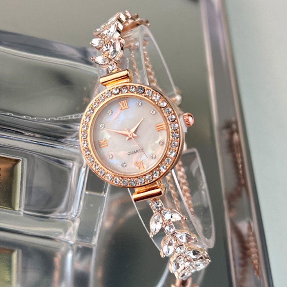 Diamond Wristwatches For Women Quartz Crystal Watch With Free Adjustable Bracelet Perfect For Bride 1