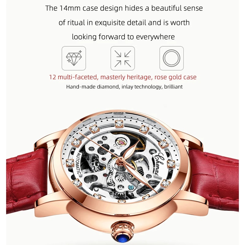 Luxury Women Automatic Mechanical Watch Waterproof Stainless Steel Ladies Skeleton Wrist Watch 3