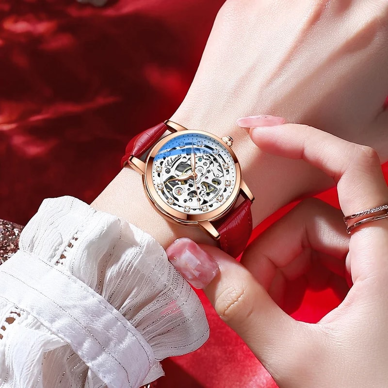 Luxury Women Automatic Mechanical Watch Waterproof Stainless Steel Ladies Skeleton Wrist Watch 4