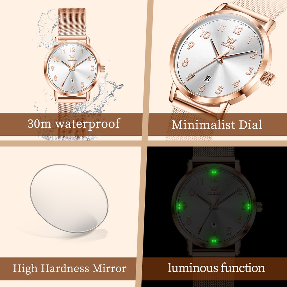 Elegant Rose Gold Digital Waterproof Watch Simple Bracelet Womens Watch Luxury Brand Quartz Watch 4