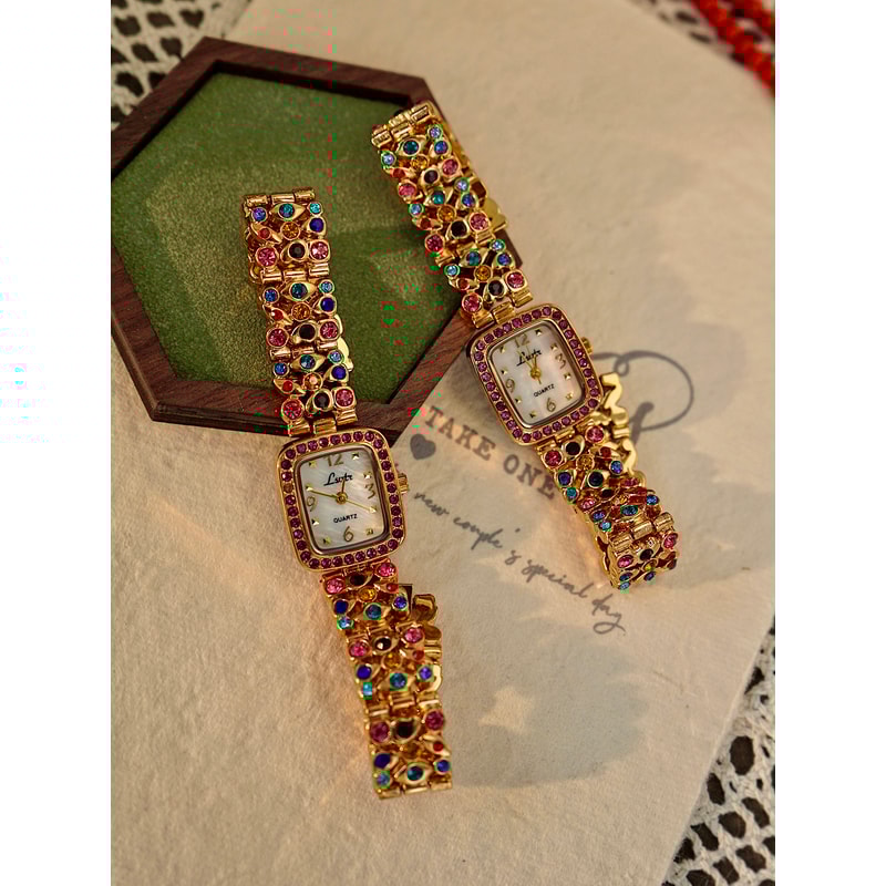 Waterproof Womens Square Quartz Watch With Colorful Rhinestone Gemstone Inlaid Strap And MotherOfPe 1
