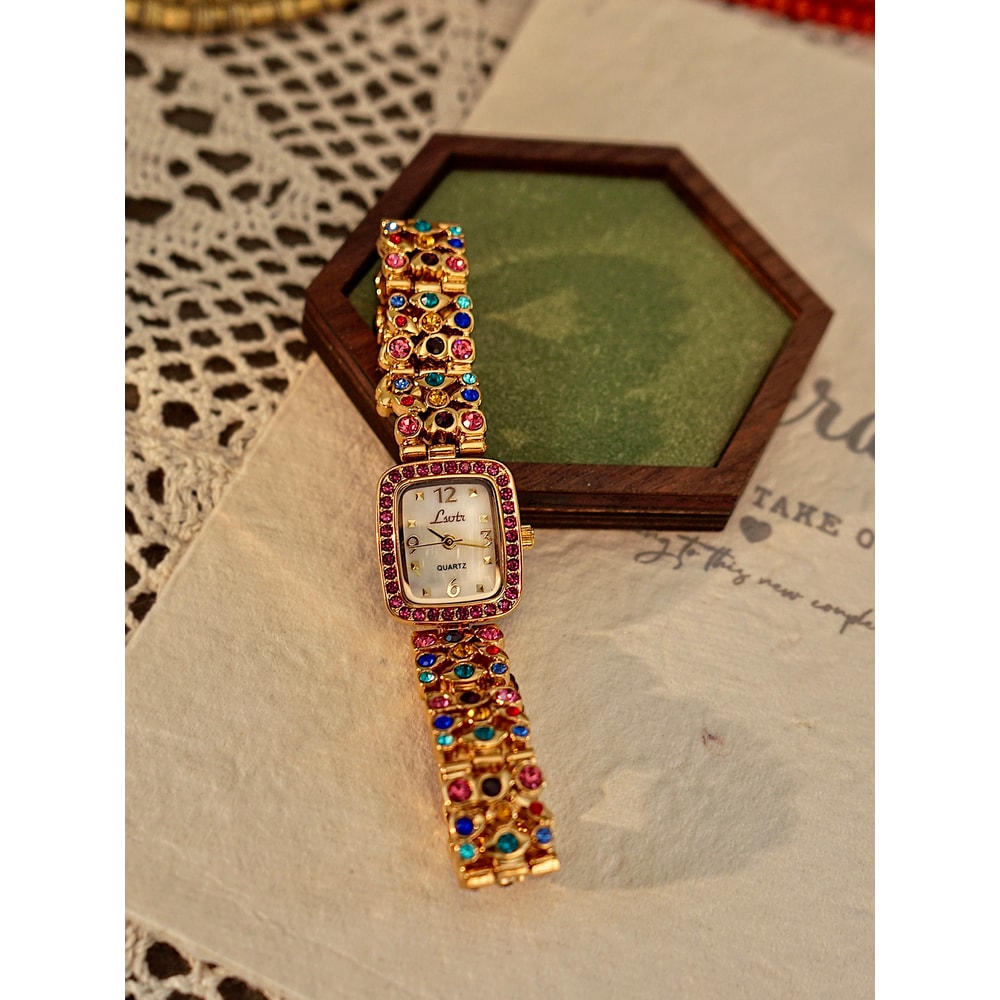 Waterproof Womens Square Quartz Watch With Colorful Rhinestone Gemstone Inlaid Strap And MotherOfPe 2