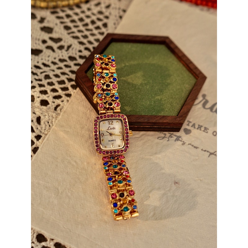 Waterproof Womens Square Quartz Watch With Colorful Rhinestone Gemstone Inlaid Strap And MotherOfPe 2
