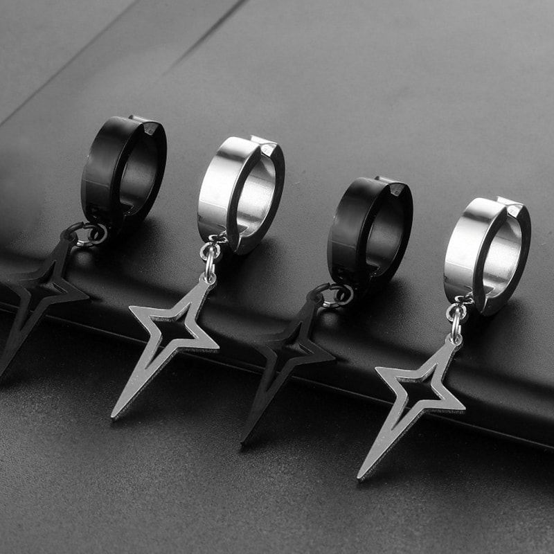 Stainless Steel Fake Non Piercing Earrings For Men Women With Punk Star Pendant Hoop Jewelry 1