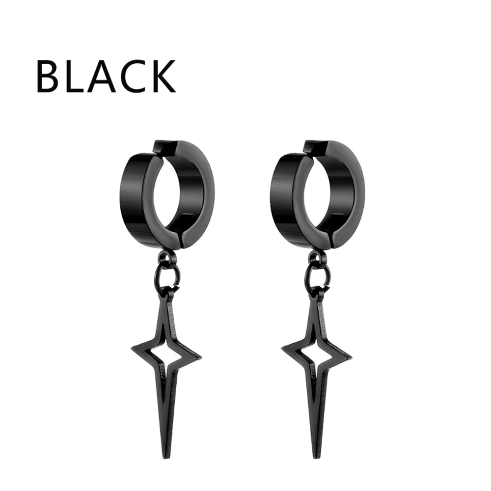 Stainless Steel Fake Non Piercing Earrings For Men Women With Punk Star Pendant Hoop Jewelry 6