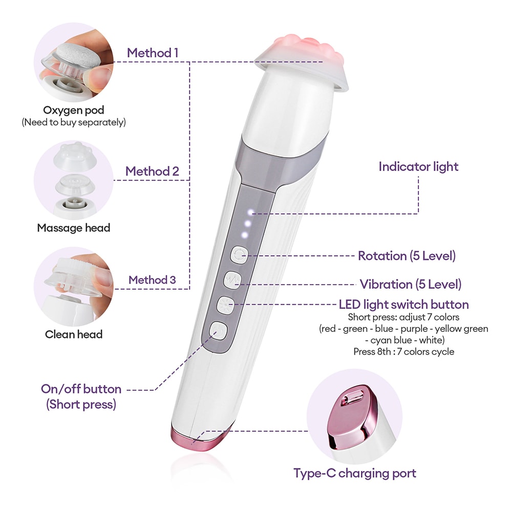 USB Rechargeable Oxygen Facial Machine, Wireless CO2 Bubble Pen for Deep Pore Cleansing and Skin Improvement