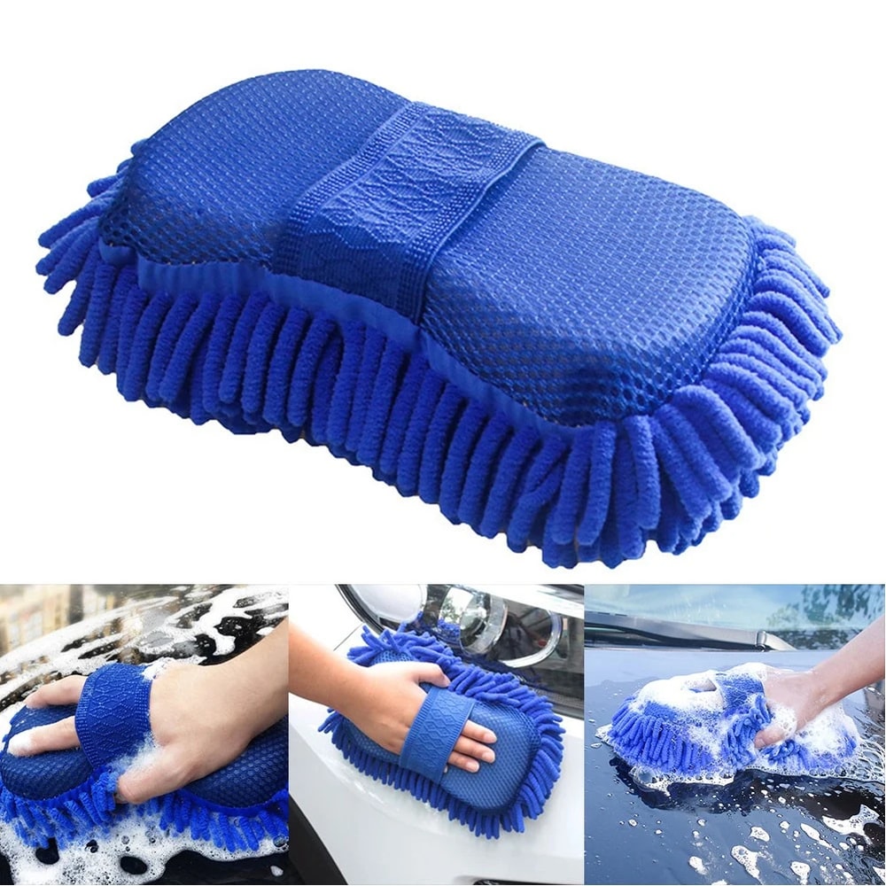 Microfiber Car Wash Sponge Auto Blue Chenille Cleaning Brush Towel Glove Styling Accessories 1