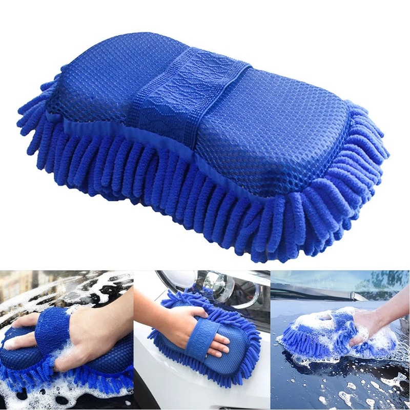 Microfiber Car Wash Sponge Auto Blue Chenille Cleaning Brush Towel Glove Styling Accessories 1