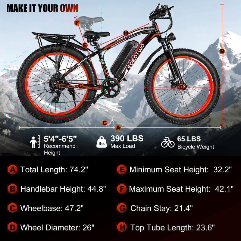 Electric Bike Adult 26 Fat Tire Peak Motor 34MPH Speed 60Mile Range Mountain E Bike 5