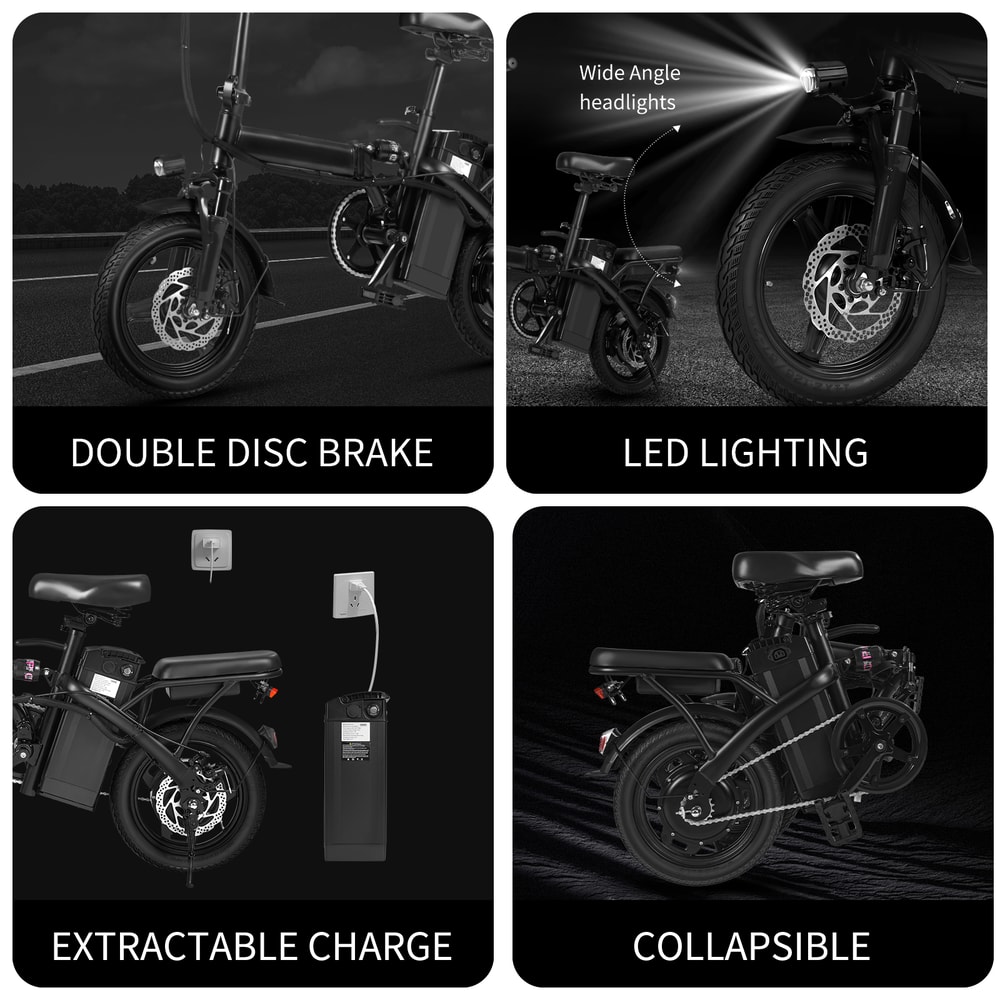 Foldable Electric Bicycle With Dual Disc Brakes 48V104Ah Battery 14 Inches 22 Mile Range 20MPH Spee 4