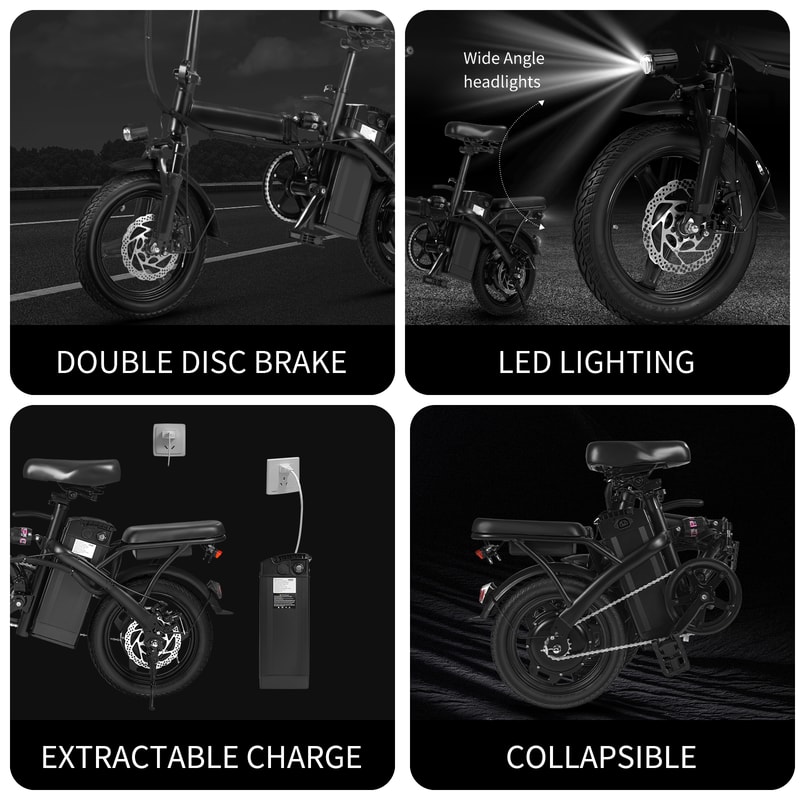 Foldable Electric Bicycle With Dual Disc Brakes 48V104Ah Battery 14 Inches 22 Mile Range 20MPH Spee 4