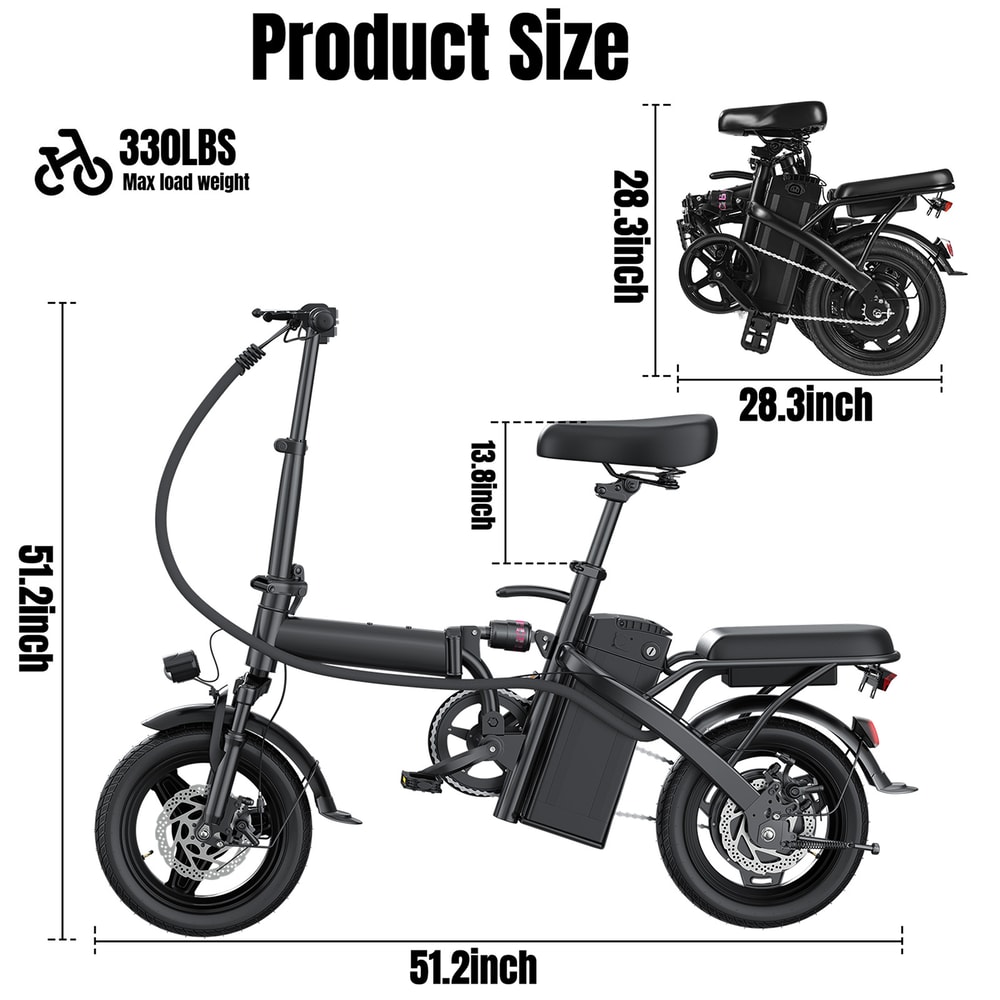 Foldable Electric Bicycle With Dual Disc Brakes 48V104Ah Battery 14 Inches 22 Mile Range 20MPH Spee 5