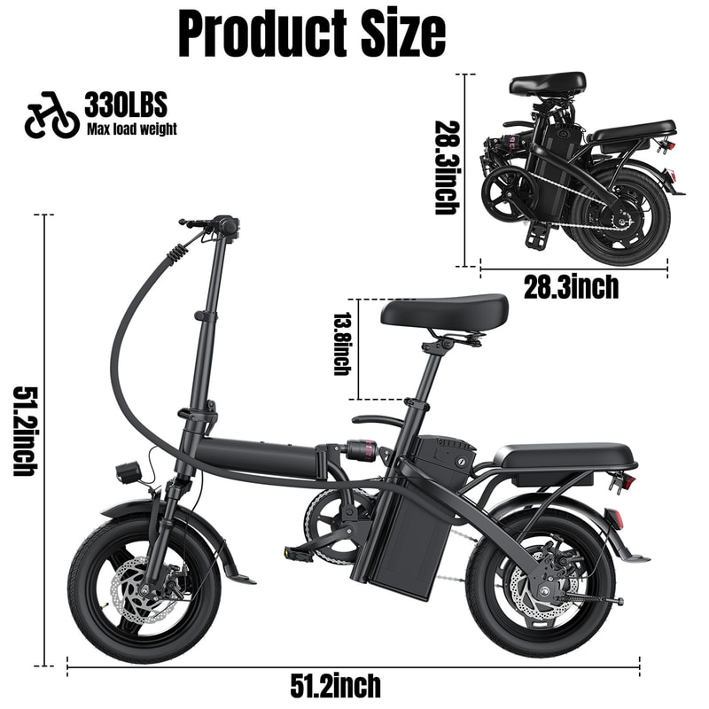 Foldable Electric Bicycle With Dual Disc Brakes 48V104Ah Battery 14 Inches 22 Mile Range 20MPH Spee 5