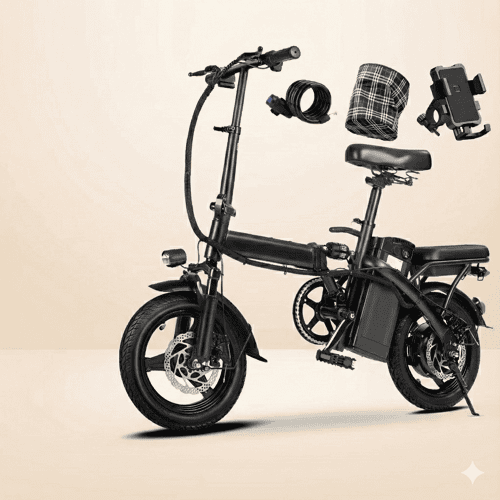 Foldable Electric Bicycle with Dual Disc Brakes, Battery, 14 Inches, 22 Mile Range, 20MPH Speed