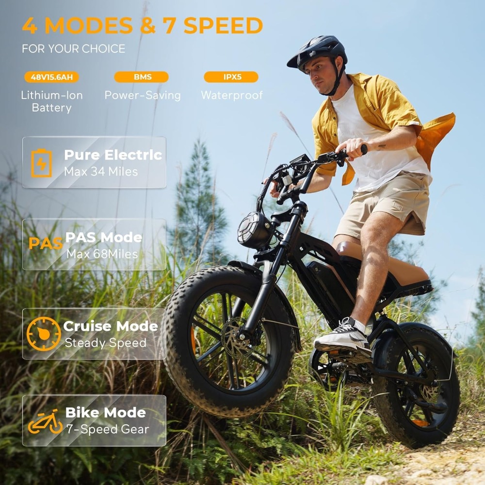 High-Speed Moped Style Electric Bike for Adults, Fat Tires, 30mph Top Speed