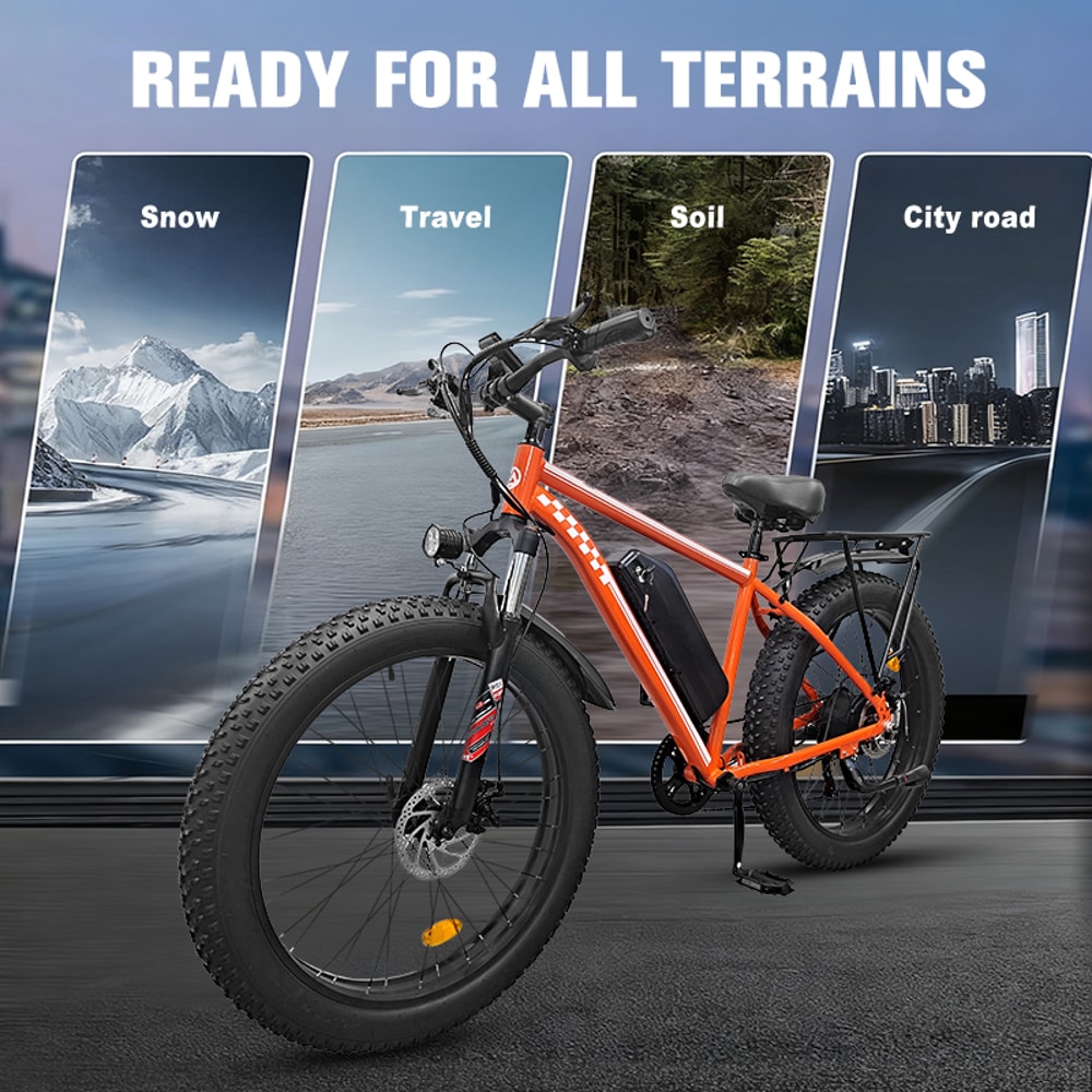 Electric Bicycle Lithium Battery Disc Brake 26x4 Inch Fat Tire Snow Ebike 1