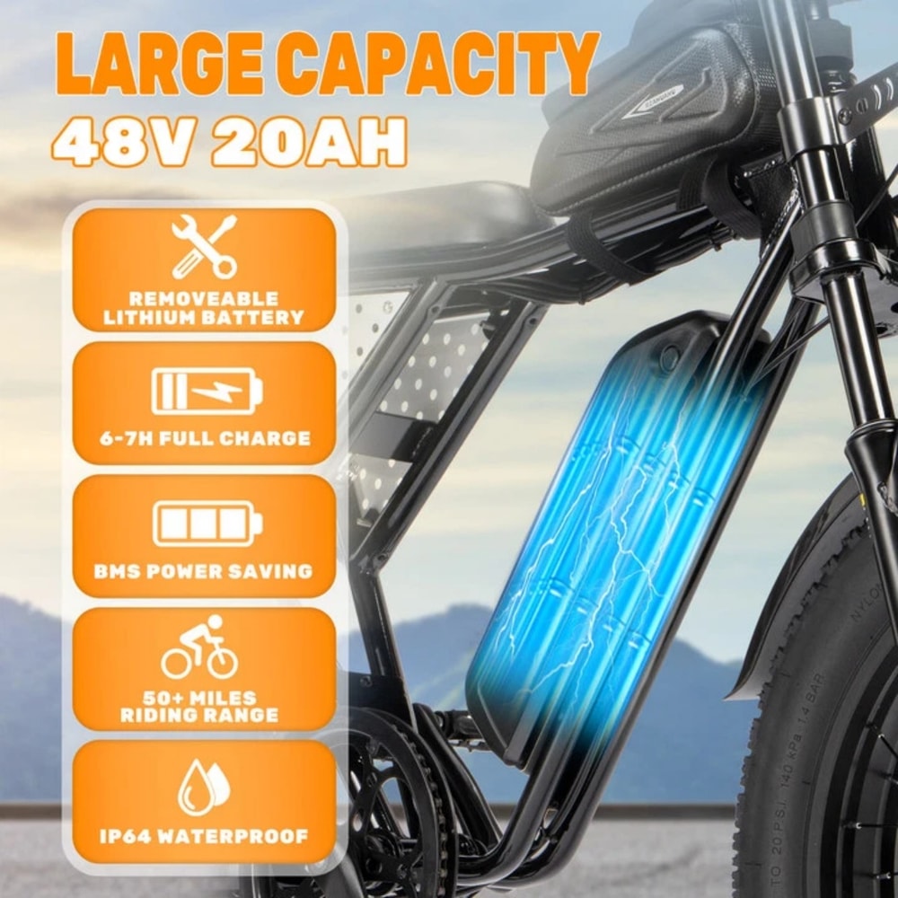 Electric Bike For Adults 20Ah Removable Battery 20 Fat Tires Mountain Sand Ebike 2