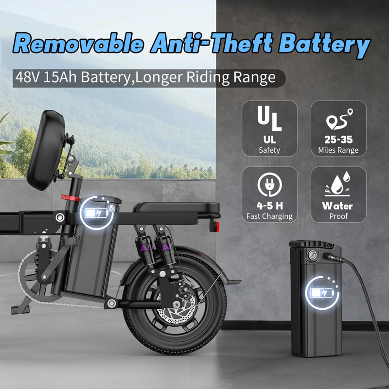 Folding Electric Bike For Adults 35 Miles 20MPH Commputer Ebike With Removable Battery 3