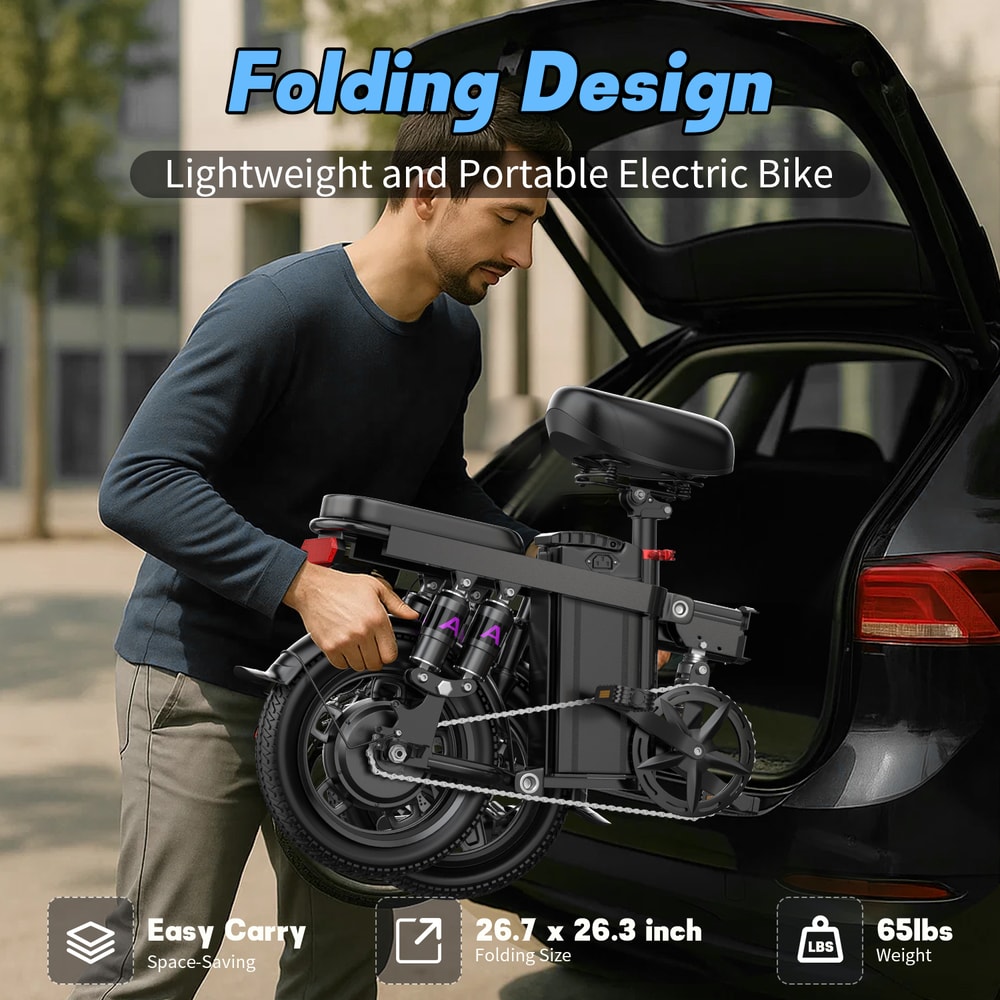 Folding Electric Bike For Adults 35 Miles 20MPH Commputer Ebike With Removable Battery 4