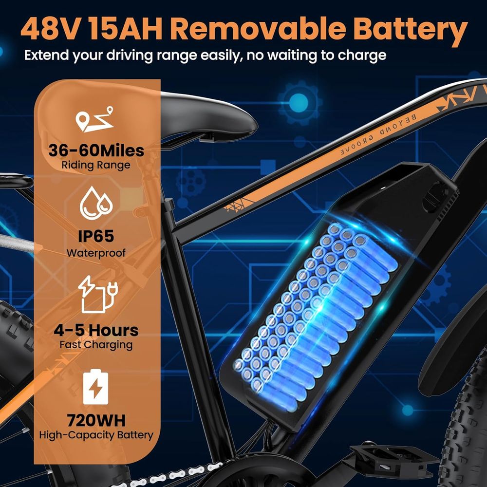 Adult Fat Tire E-Bike, Peak Motor, 15Ah Fast E-Mountain Bike, 26" All Terrain E-Bike, 28MPH, 60 Miles Range