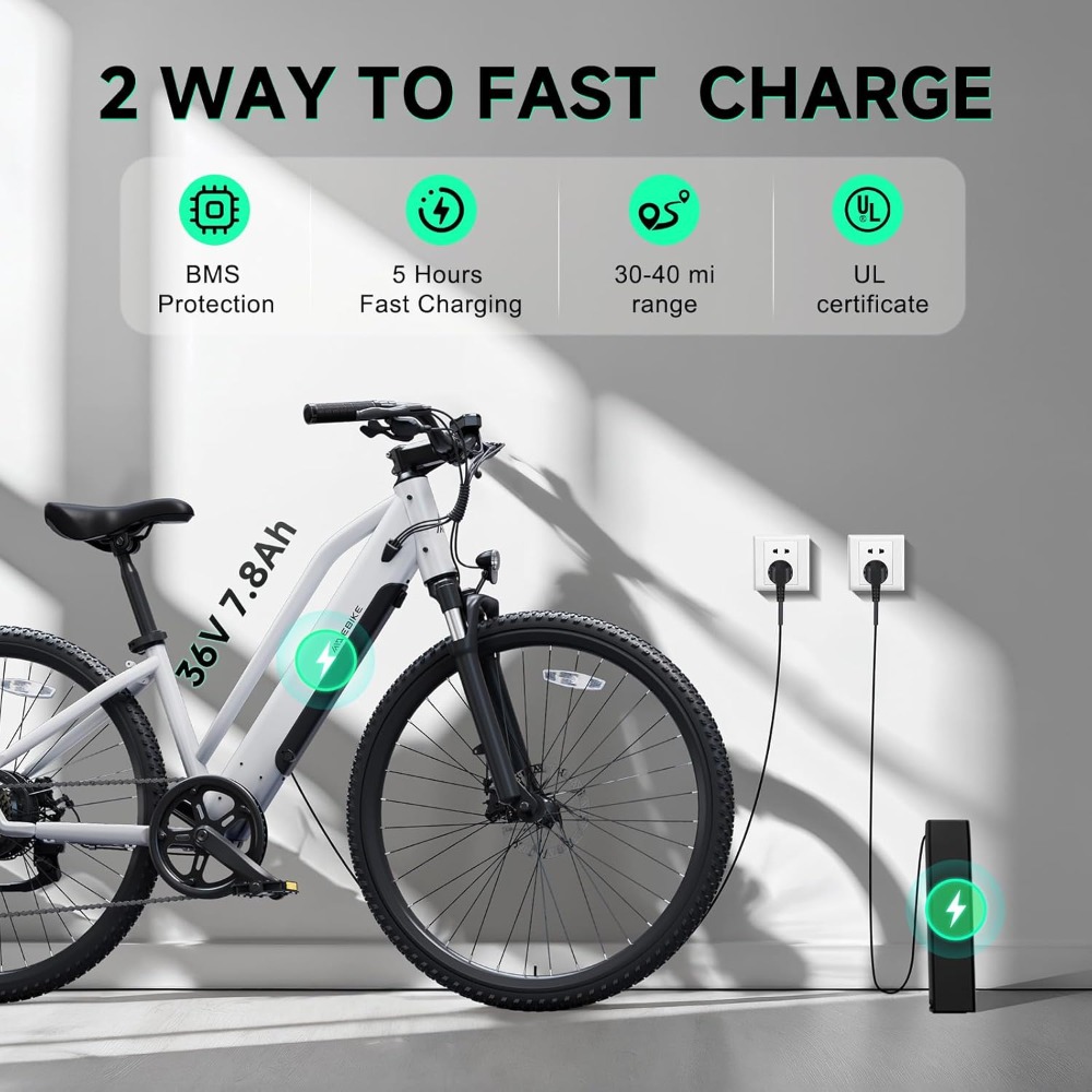 Electric Bike for Adults, 25 MPH E-Bike with Battery, 50 Miles Range
