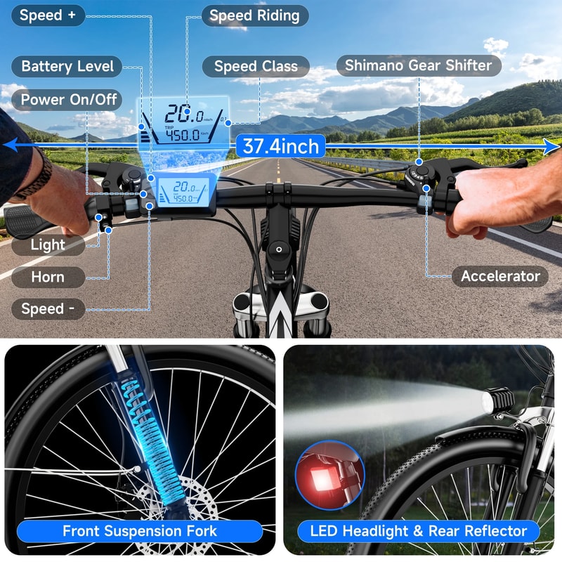 Electric Bike 26 Inch Electric Mountain Bike With Battery 50Miles 20MPH Adult Ebike 4