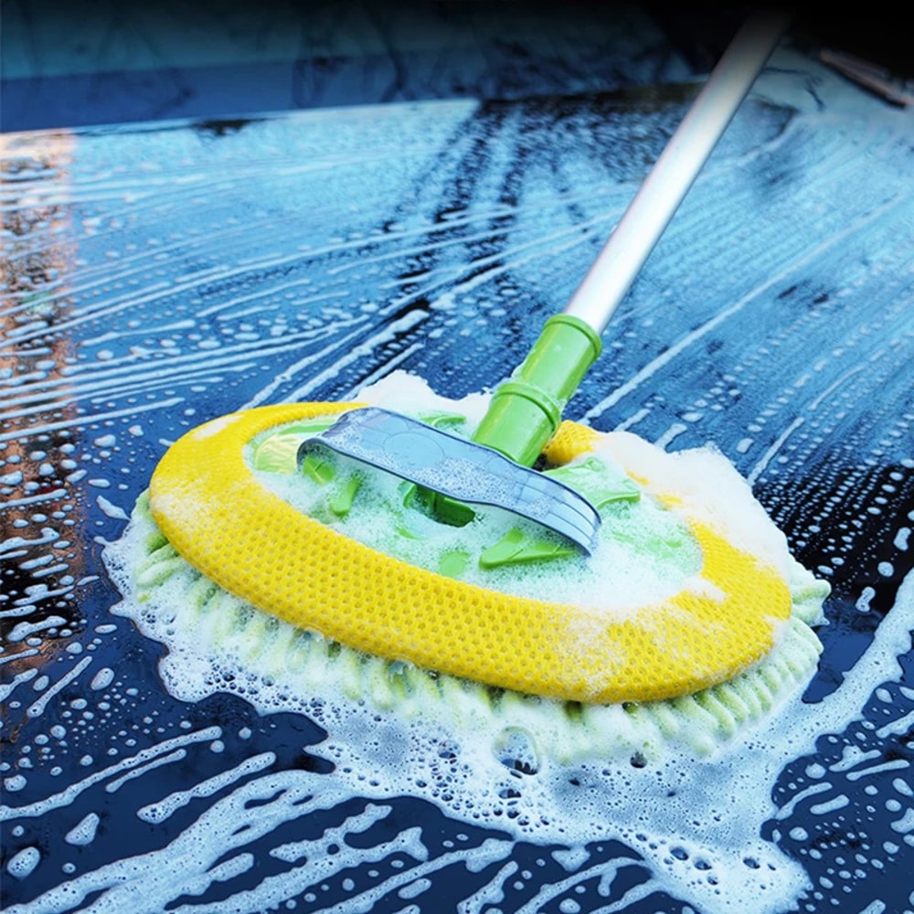 Car Wash Brush 2 In 1 Car Cleaning Mop Telescoping Alloy Handle Chenille Duster 1
