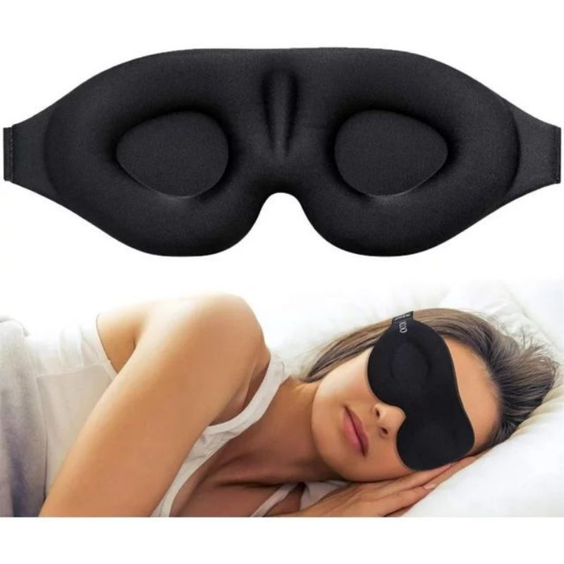 Black 3D Eye Mask Adjustable For Men And Women Breathable No Pressure Light Blocking Design 0