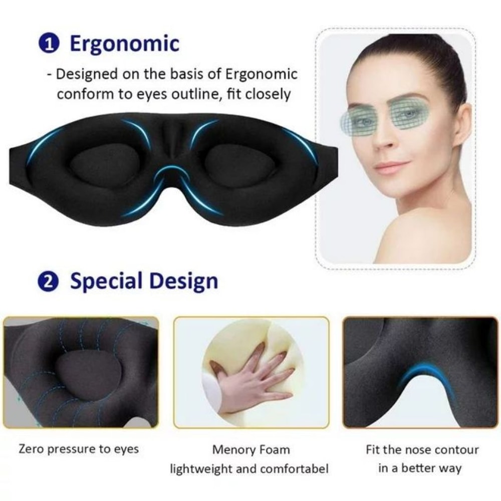 Black 3D Eye Mask Adjustable For Men And Women Breathable No Pressure Light Blocking Design 1