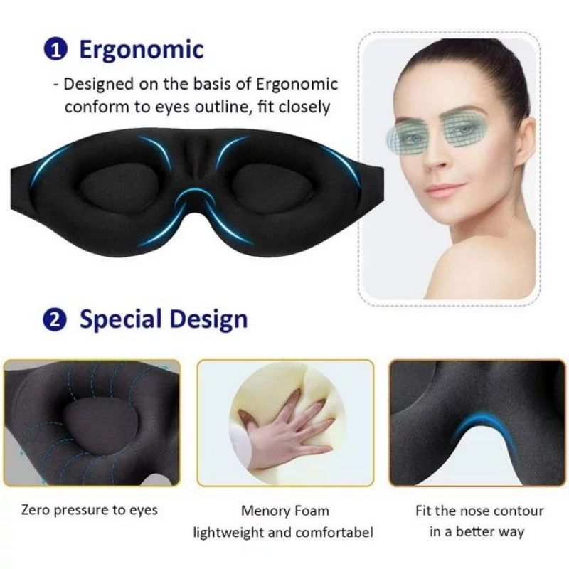 Black 3D Eye Mask Adjustable For Men And Women Breathable No Pressure Light Blocking Design 1