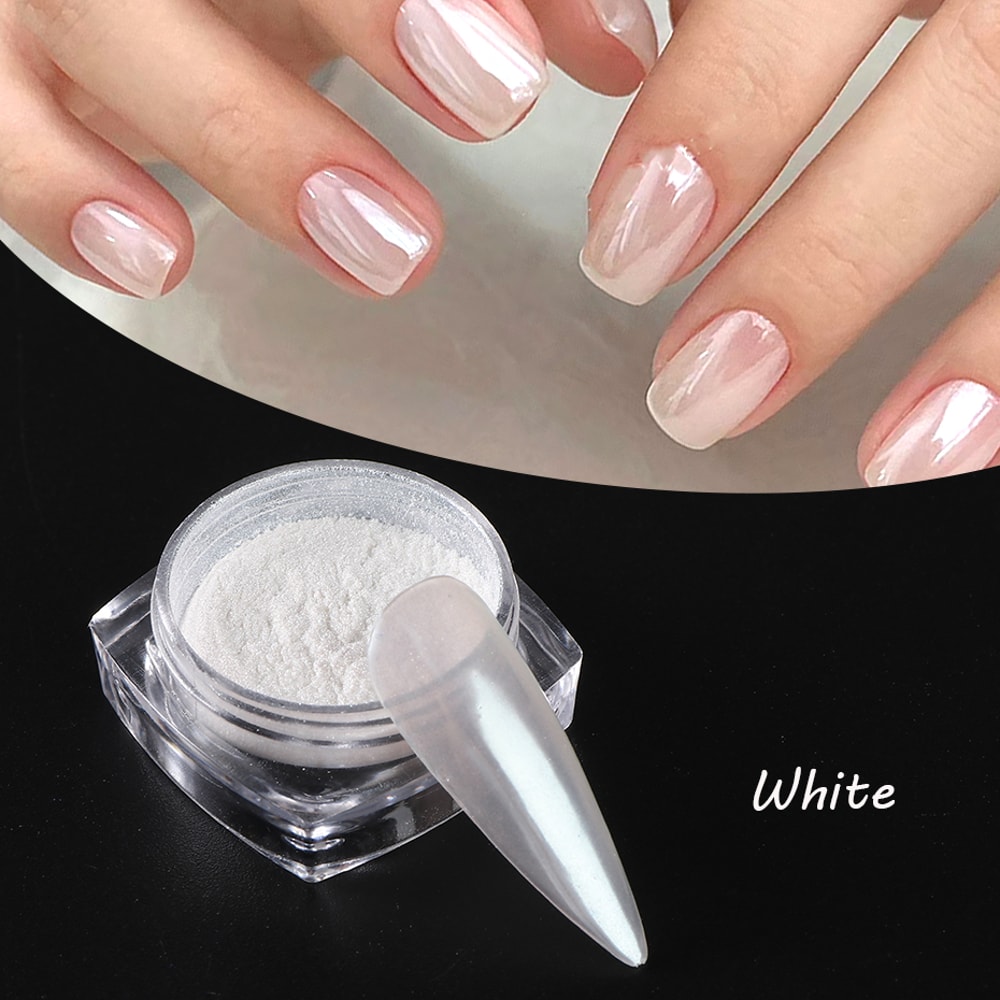 Chrome Aurora White Rubbing Powder, Moonlight Pearl White Nails Glitter, Mirror Pigment for Nail Art Decoration