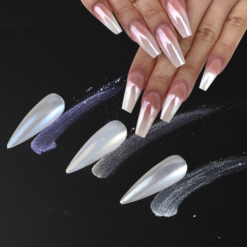 Chrome Aurora White Rubbing Powder, Moonlight Pearl White Nails Glitter, Mirror Pigment for Nail Art Decoration