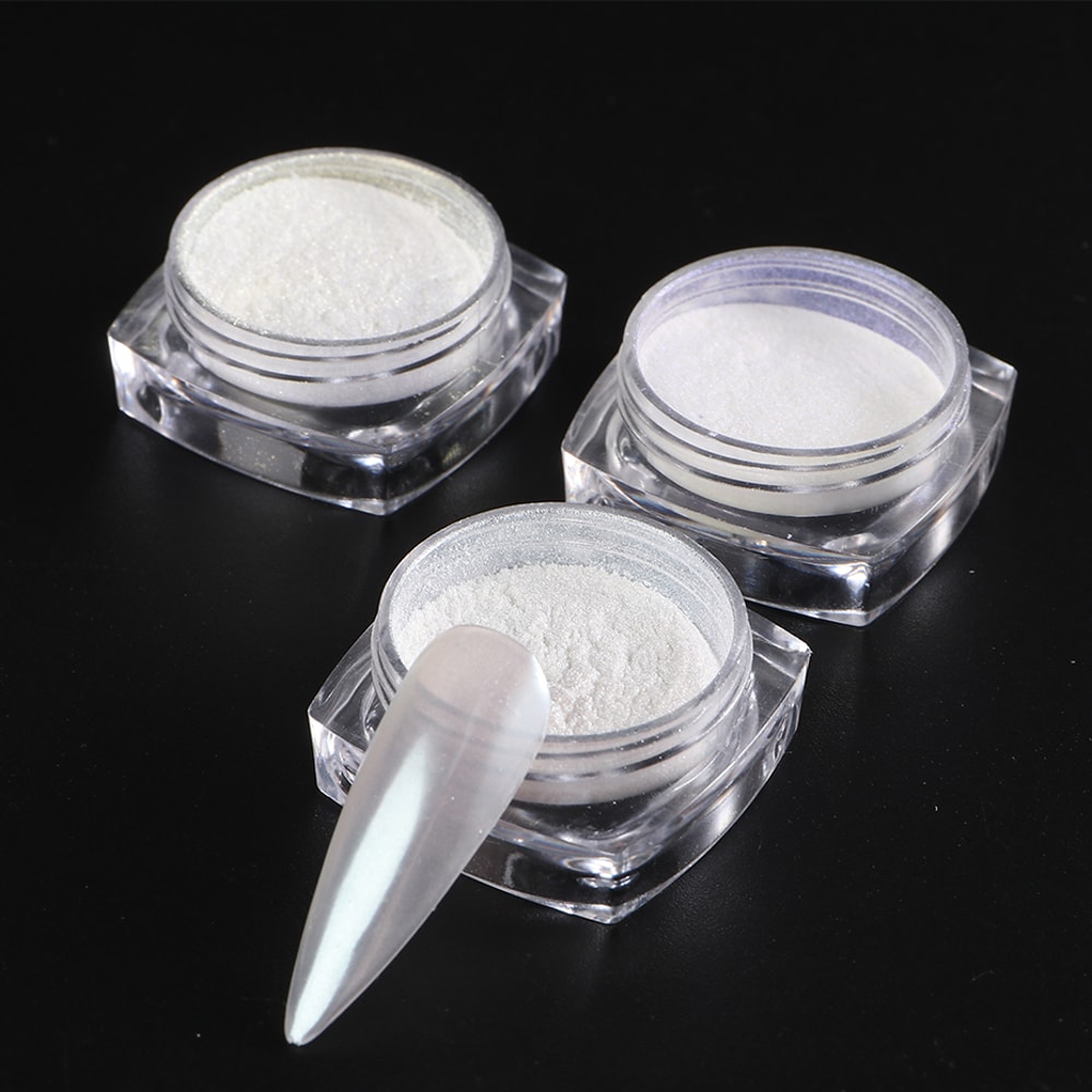 Chrome Aurora White Rubbing Powder, Moonlight Pearl White Nails Glitter, Mirror Pigment for Nail Art Decoration