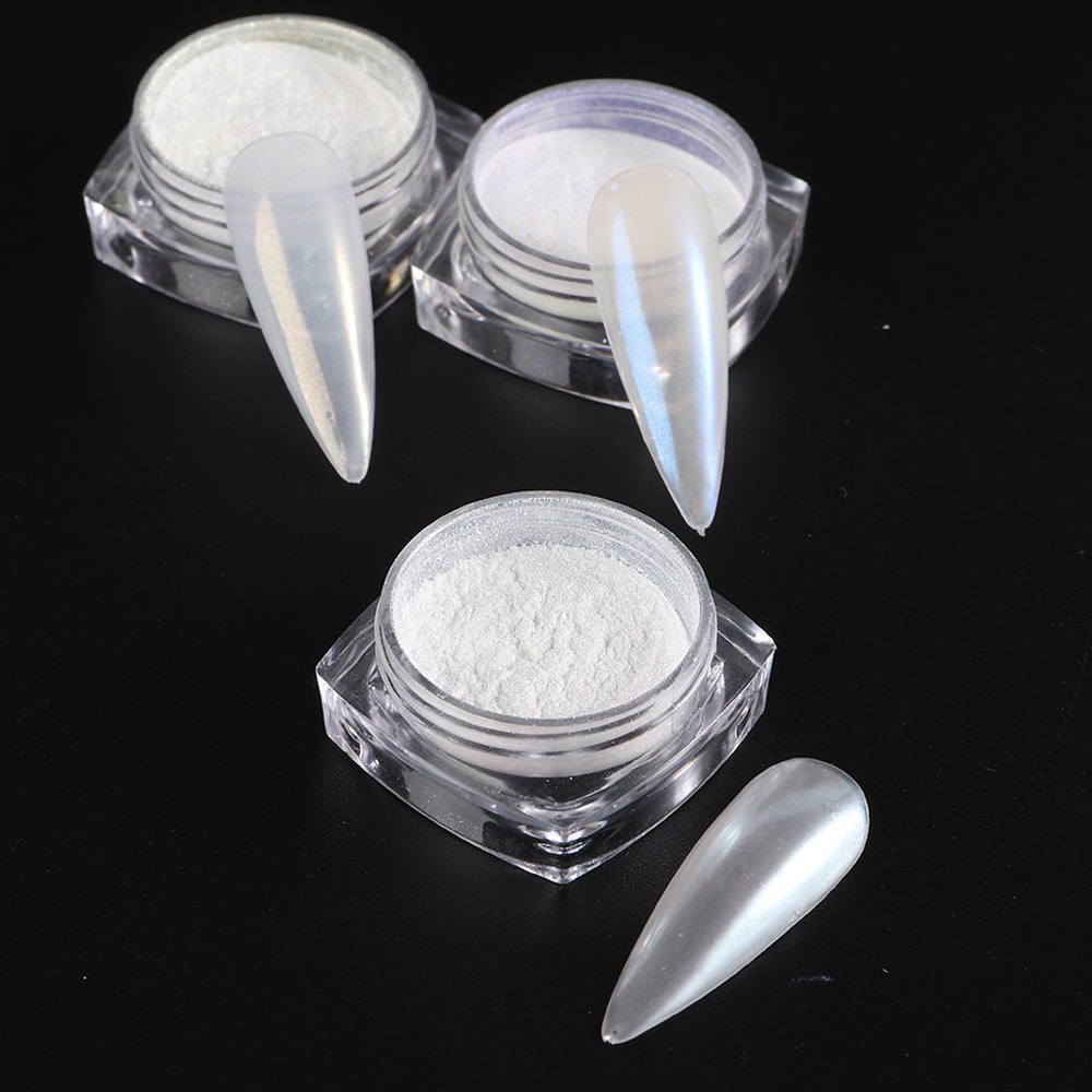 Chrome Aurora White Rubbing Powder, Moonlight Pearl White Nails Glitter, Mirror Pigment for Nail Art Decoration