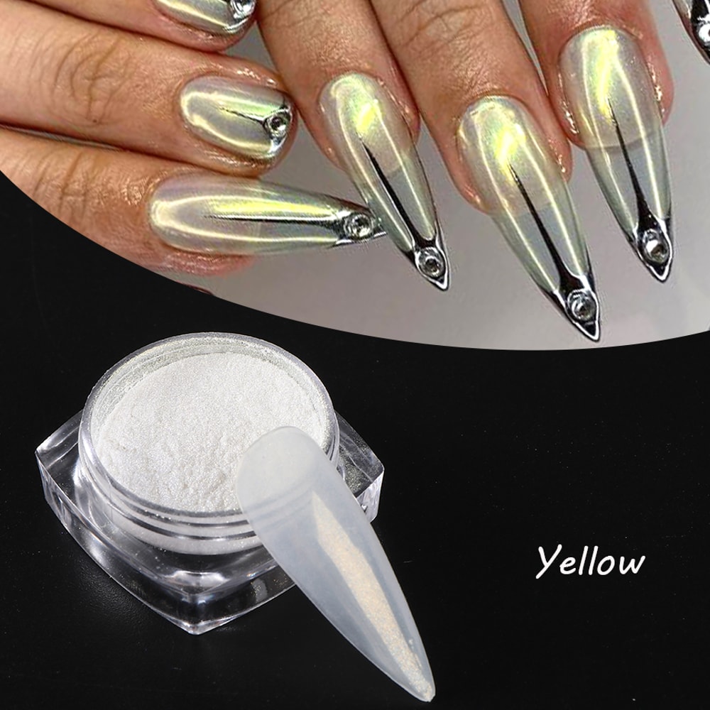 Chrome Aurora White Rubbing Powder, Moonlight Pearl White Nails Glitter, Mirror Pigment for Nail Art Decoration