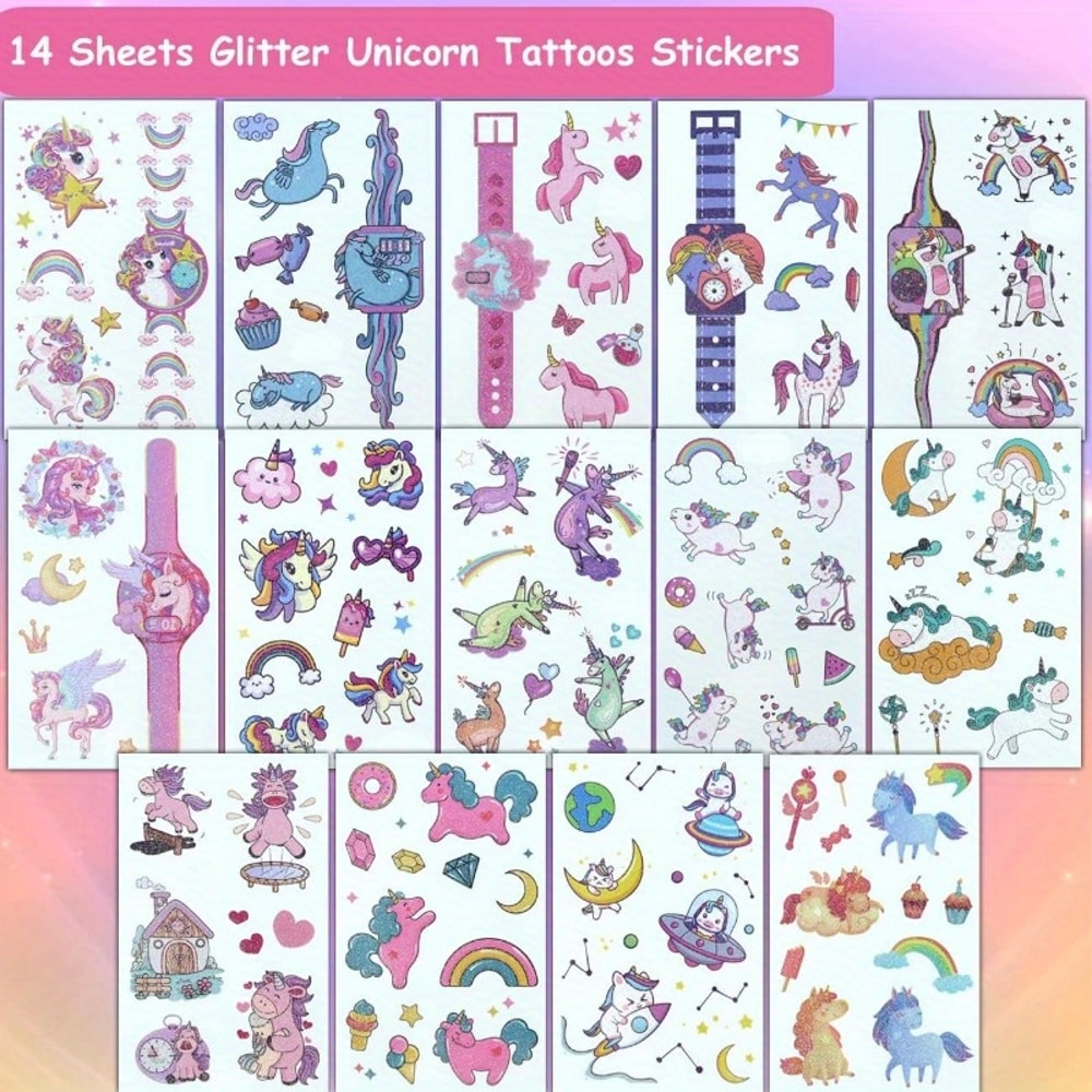 Temporary Unicorn Tattoos For Kids Glittering Stickers For Personalized Decoration Fun Kids Tattoos 1