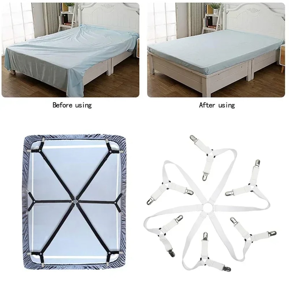 Elastic Band Bed Sheet Holder Straps, Adjustable Clip Fasteners